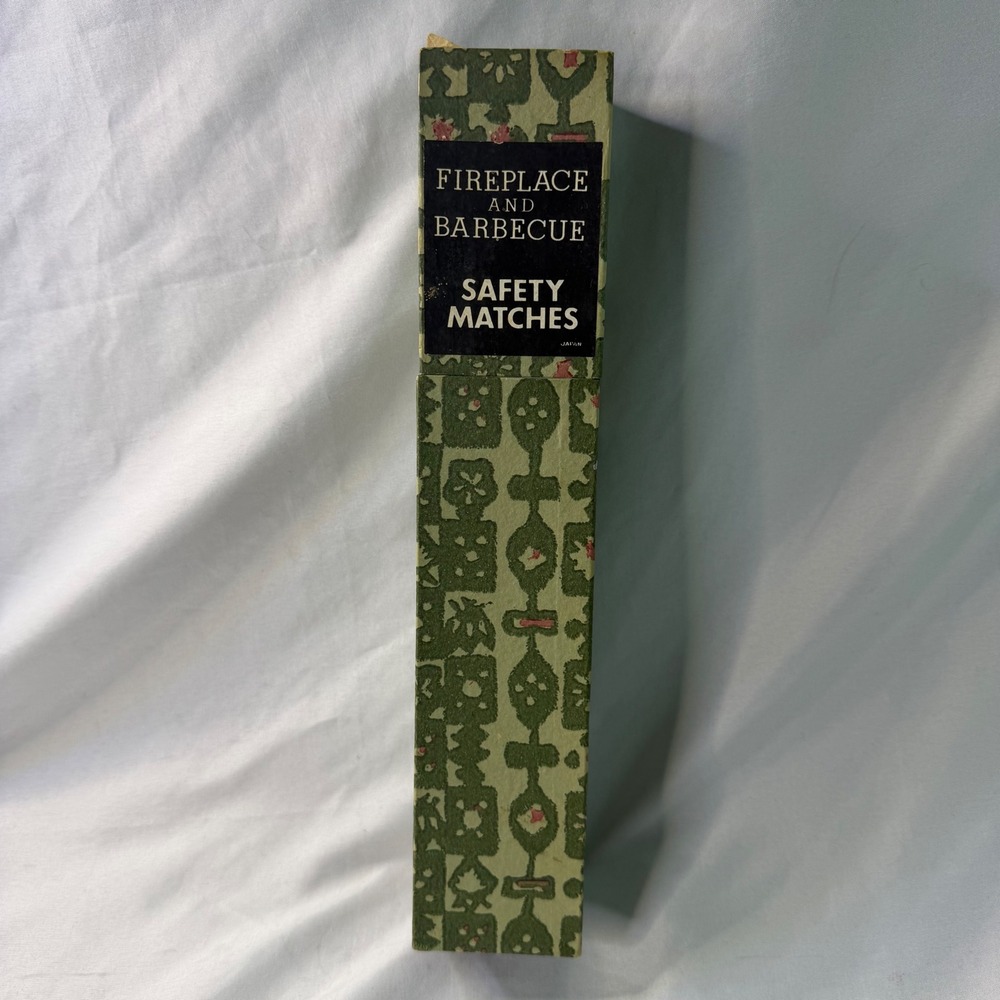 Vintage Fireplace and Barbecue Safety Matches Green Patterned Box Japan MCM
